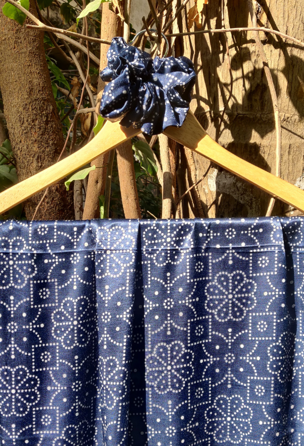 Star gazing Ajrakh mashru silk Scarf with silk scrunchies