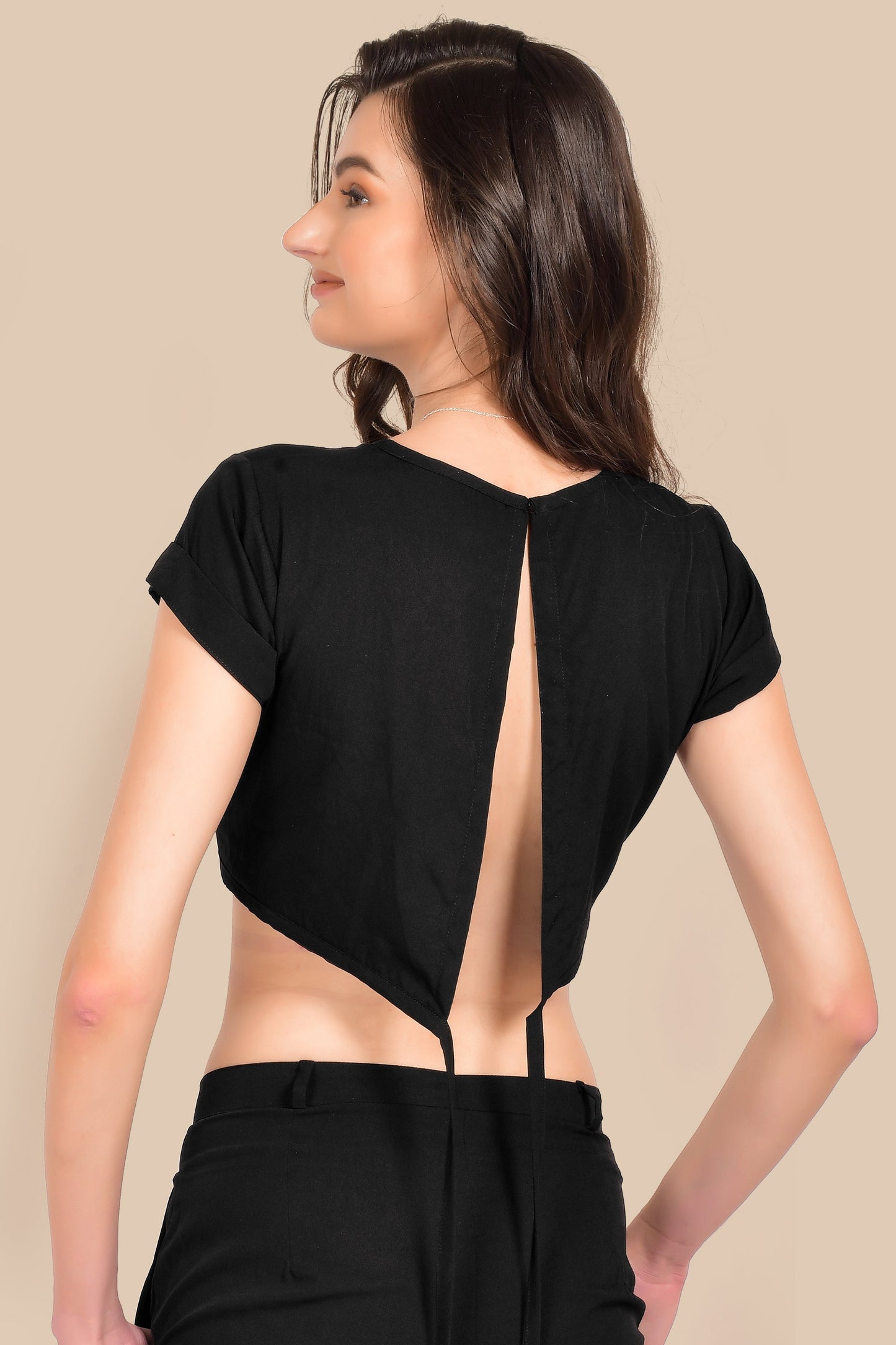 Tie Up Waist Crop Top and Flare Bottom Pants Co-ords