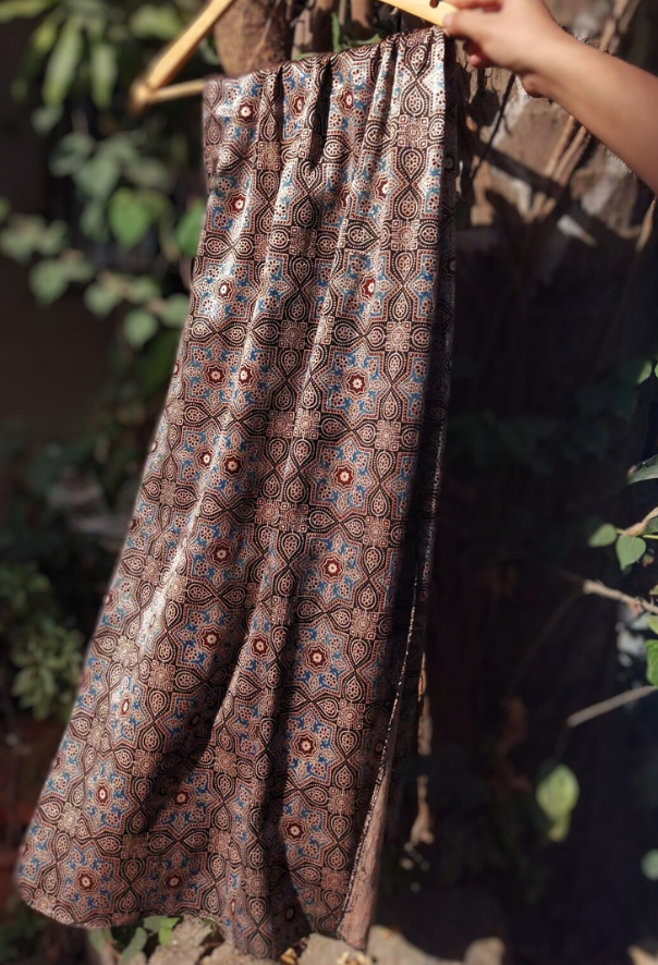 Traditional Ajrakh print mashroo silk scarfs with silk scrunchies