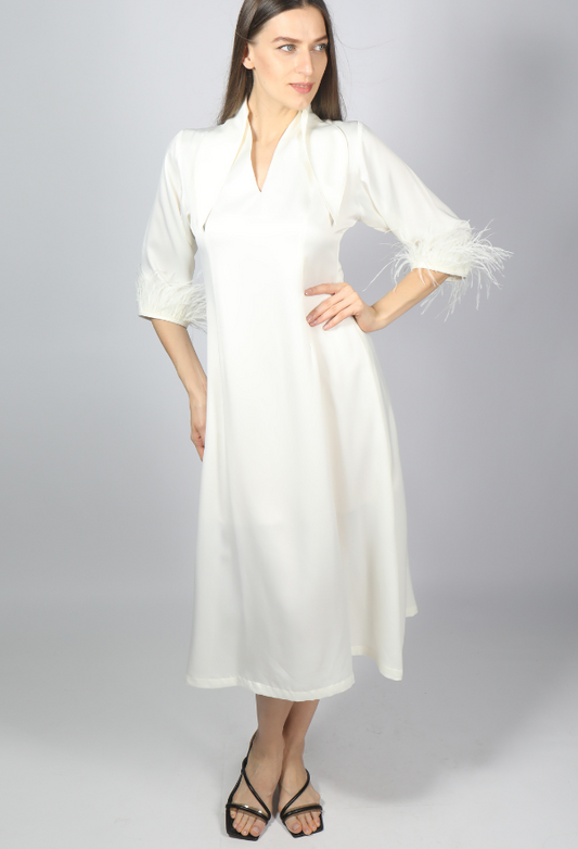 Cream white a line vegan silk dress