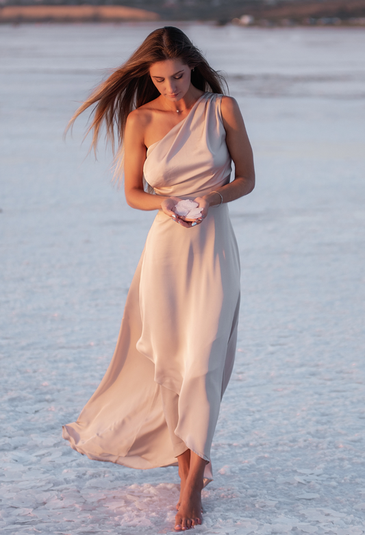 Champagne evening vegan silk dress