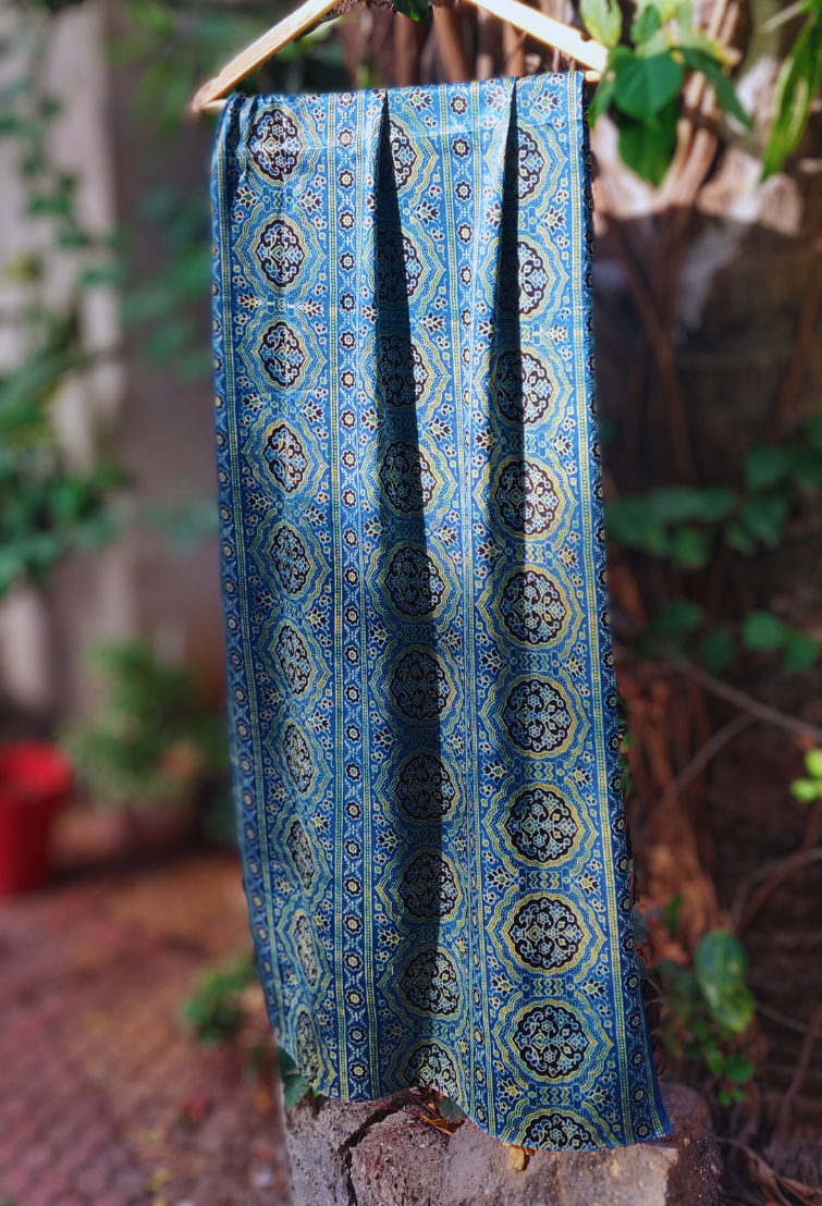 Indigo Mandala Ajrakh mashroo silk scarfs