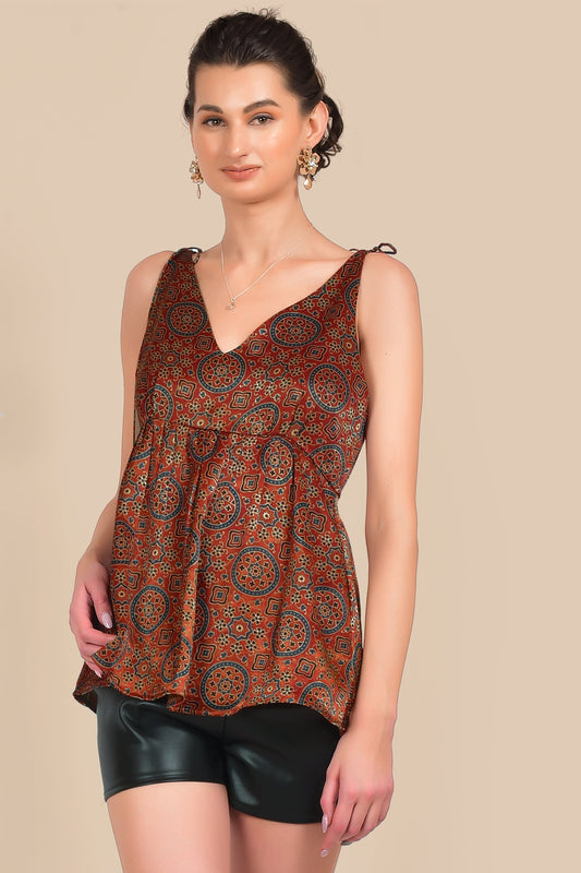 Plunging Neckline Ajrakh Beach Wave Top