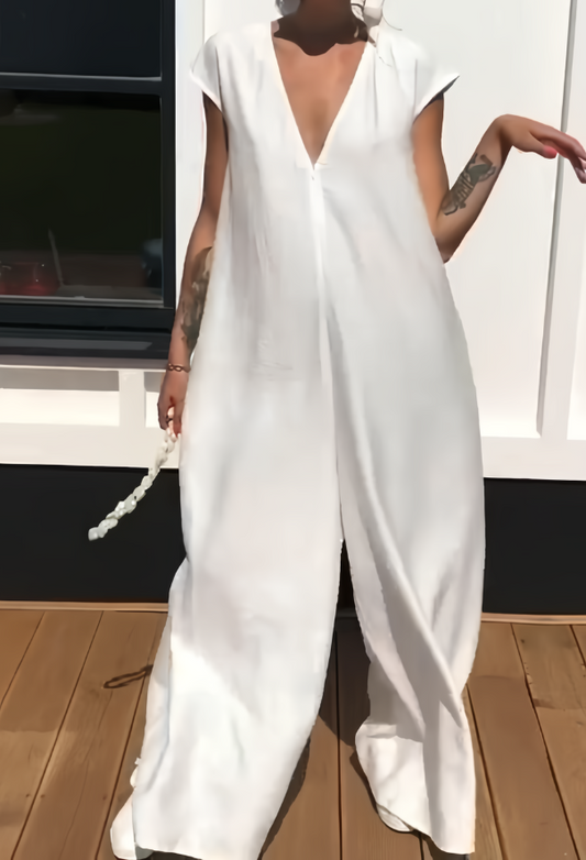 Sassy Linen White Jumpsuit